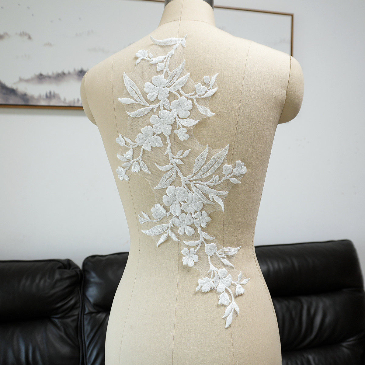 Craft Embellishments - White Floral Leaf Sequins Appliqued Patches