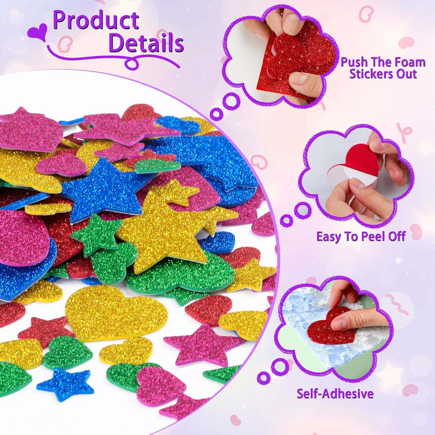 625Pcs Glitter Heart Foam Stic - огляд і ціна Glitter Vinyl Roll