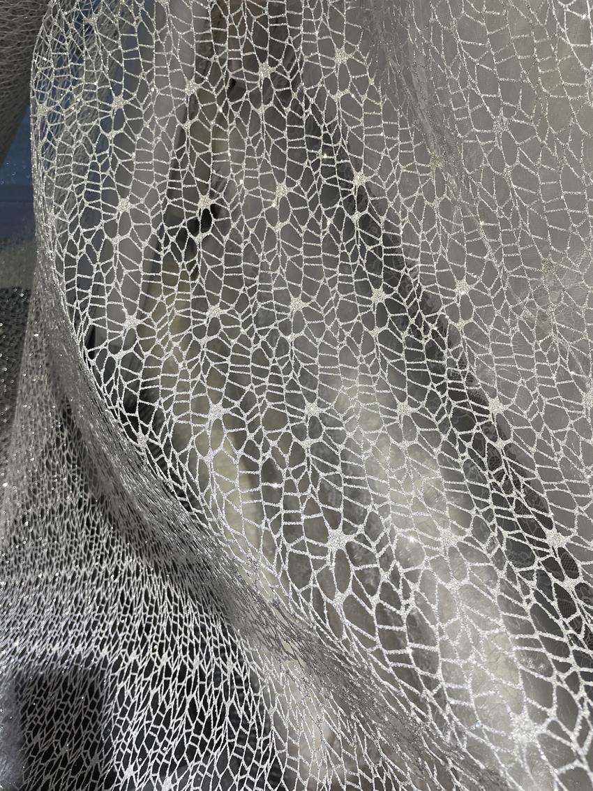 White Glitter Shiny Irregular  - огляд і ціна Crystal Mesh Fabric