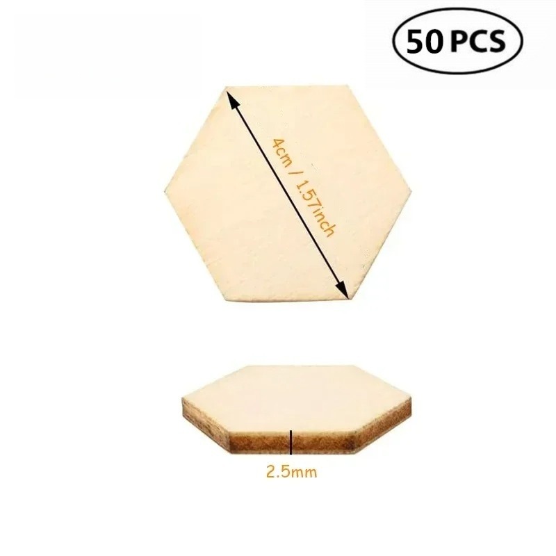 50PCS 4CM Unfinished Wood Hexa - огляд і ціна Craft Embellishments